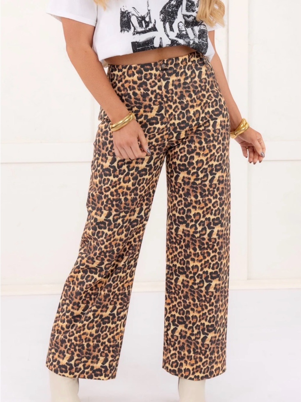 High-Rise Leopard Wide-Leg Pants - Brown Leopard
